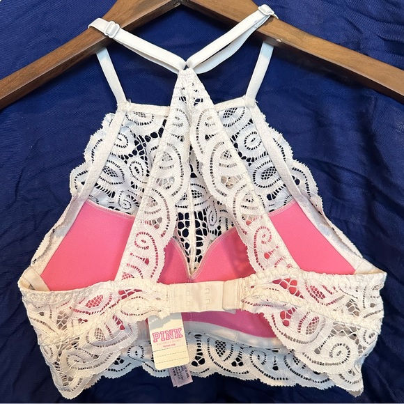 NWT Victoria's Secret PINK White Lace Push Up Halter
High Neck Bralette Bra XS - Picture 4 of 6